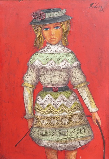 Niña con fondo rojo