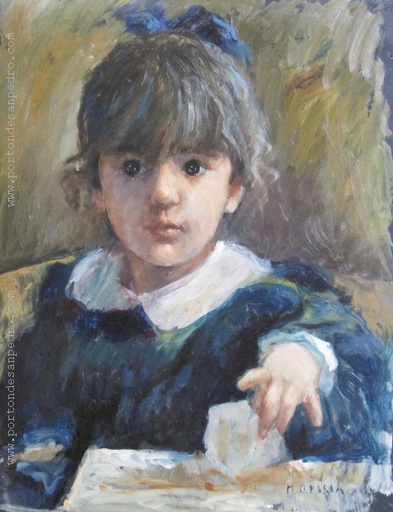 Niña con moña azul