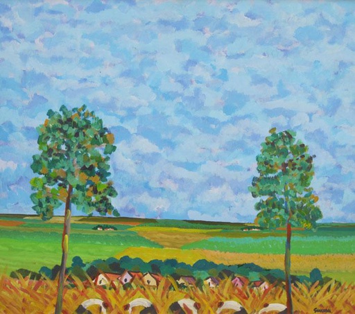 Campo con segadores