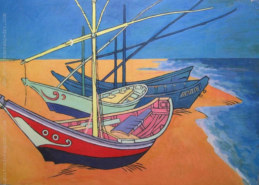 Barcos de pescadores en la playa Les Saintes Maries de la Mer