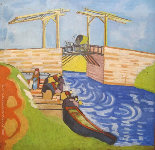 El puente Langlois sobre el Arles con lavanderas