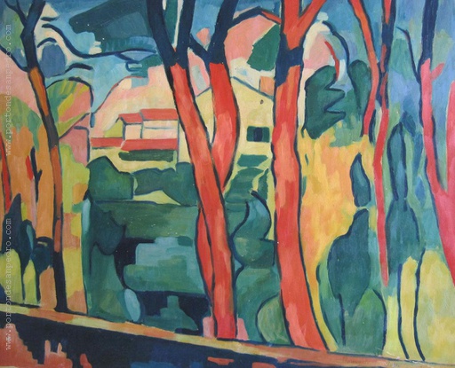 Paisaje con árboles rojos